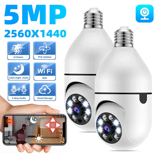 E27 Bulb WiFi Surveillance Camera – 5MP 360° Night Vision IP Security Camera